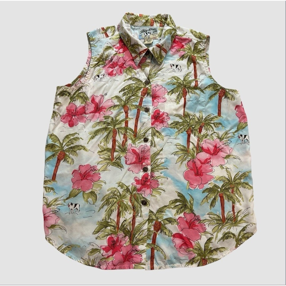 Big Dogs Women's Large Hawaiian Floral Sleeveless Button Up Shirt
